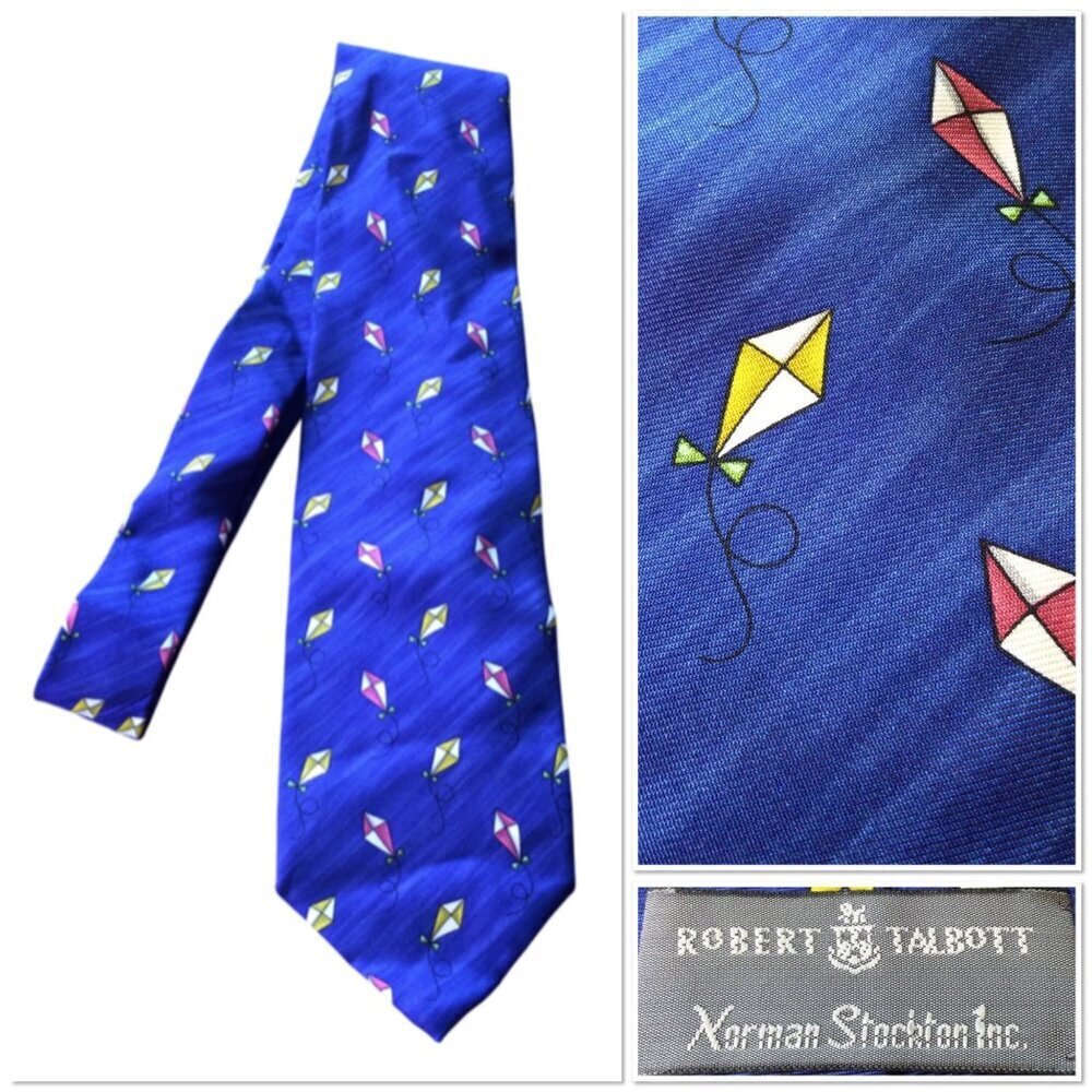 Robert Talbott Norman Stockton Inc. Blue Kite Patterned Silk Tie Preppy Novelty
